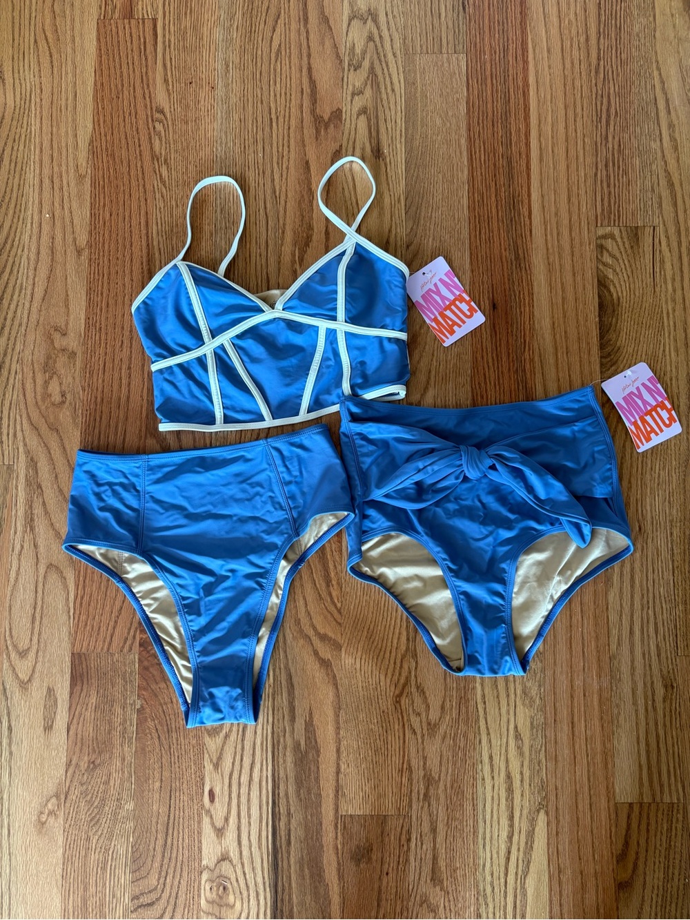 Kortni Jeane Blue Bikini Set with White Piping